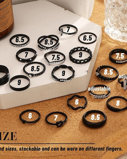 KISS WIFE Goldenen Silvery Black Kunckle Rings Set for Women, Dainty Simple Trendy Cute Stackable Finger Rings Pack, Perfect for Stacking Layering on Thumb and Knuckle, Mixed Size, Jewelry Gift