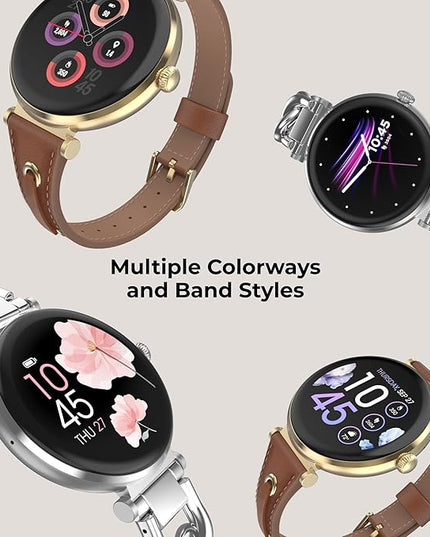 iTouch Bloom Smartwatch – 1.32” AMOLED Display, Bluetooth Calling, 60+ Sports Modes, Heart Rate, SPO₂, Sleep & Stress Monitor, IP68 Waterproof – Android & iOS (Gold/Brown w/PU Strap)