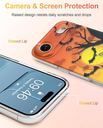 Halloween Case for iPhone Air Case [ Compatible with Magsafe ] Holographic Orange Sky with Black Castle, Bats, Ghosts and Pumpkins Pattern Design, Creative Magnetic Protective Phone Cover