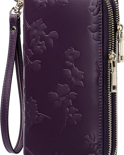 yiijay Womens Wallet RFID Blocking Large Capacity Leather Double Zip Wristlet Wallet Credit Card Phone Holder Ladies Clutch