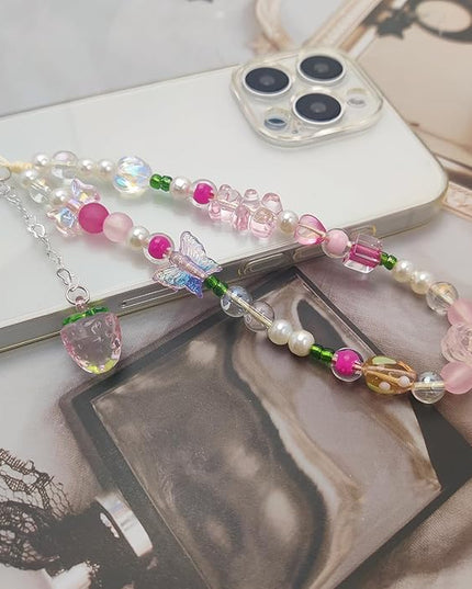 2 Pack Phone Charms, Cute Aesthetic Beaded PhoneCharm Strap Phone Lanyard String PhoneChain Accessories for Bag Keychain Airpods Camera Pendants
