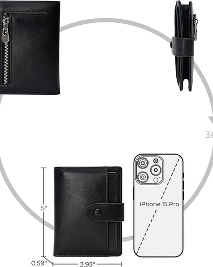 Alldaily Small RFID Blocking Leather Wallet for Women, Bifold with 10 Card Slots and Zipper Pocket (Black)