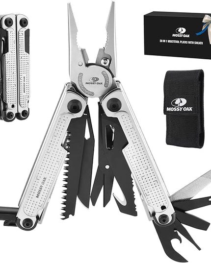 MOSSY OAK Multitool, 20-in-1 Stainless Steel Multi Tool Pliers, Self-locking Pliers with Sheath-Perfect for Outdoor, Survival, Camping, Hiking
