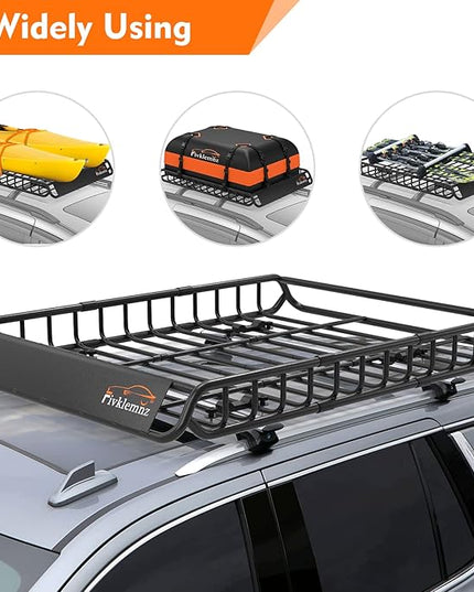 FIVKLEMNZ Car Rooftop Cargo Carrier Roof Bag Waterproof for All Top of Vehicle with/Without Rack Includes Topper Anti-Slip Mat + Reinforced Straps + 6 Door Hooks + Luggage Lock