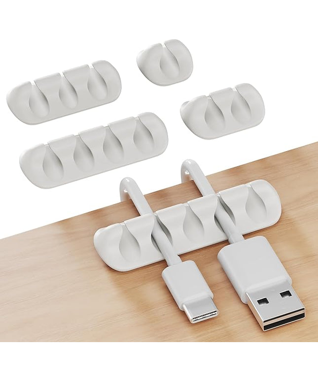 GLUIT Adhesive Desktop Cable Organizer Versatile Cord Holders Wire Clips and Cable Holder Cord Organizer for Desk Table Accessories Office Spaces New White 5 Pack