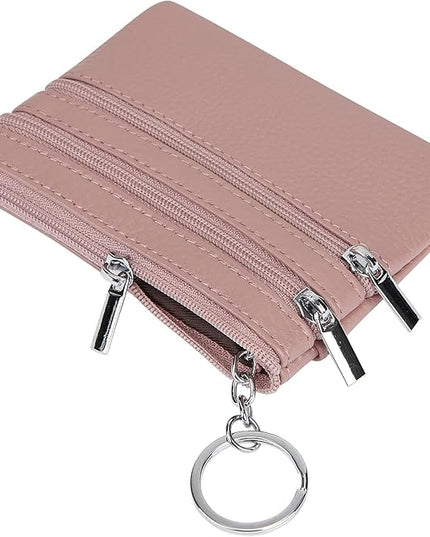 Women's Genuine Leather Coin Purse Mini Pouch Change Wallet with Keychain