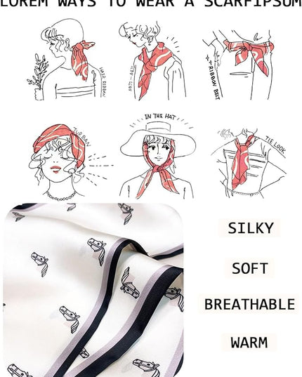 Head Scarf Purse Handle Neck Satin Hair Scarfs For Bag Lightweight Silky Long Thin Women's Fashion Scarves 59 * 5.9”