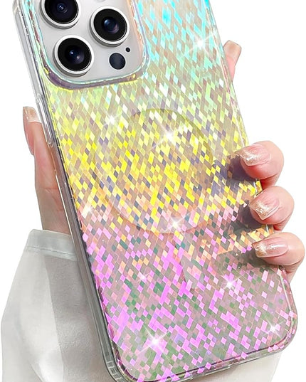 Glitter Case for iPhone 15 Pro Max Case for Women Girls [Compatible with Magsafe] Clear Cute Girly Aesthetic Colorful Iridescent Rainbow Sparkly Sparkle Bling Magnetic Protective Phone Cover
