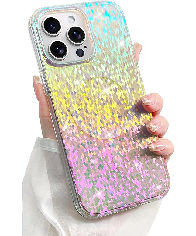 Glitter Case for iPhone 15 Pro Case for Women Girls [ Compatible with Magsafe ] Clear Cute Girly Aesthetic Colorful Iridescent Rainbow Sparkly Sparkle Bling Magnetic Protective Phone Cover