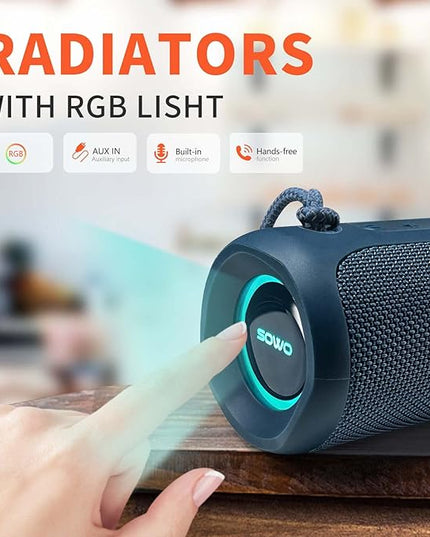 SOWO Portable Bluetooth Speaker, IPX7 Waterproof Wireless Bluetooth Speaker, Bassboom Technology, 25W Loud Stereo Sound, LED Light with TWS Pairing, 16H Playtime for Home and Outdoor -Blue