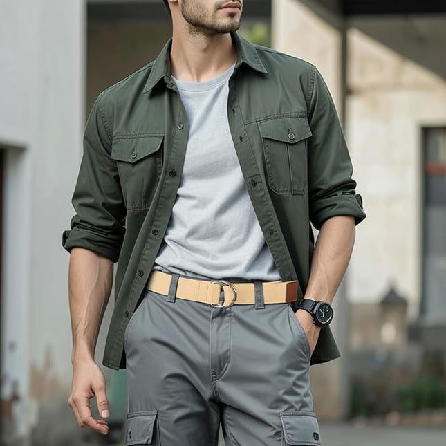 maikun Mens & Womens Canvas Belt with Black D-ring Buckle 1 1/2" Wide Solid Color Fabric Belt for Men
