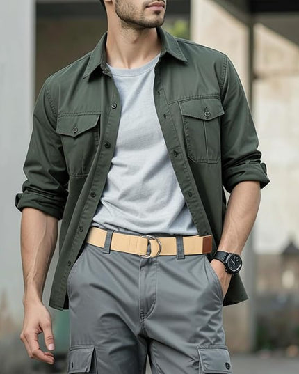 maikun Mens & Womens Canvas Belt with Black D-ring Buckle 1 1/2" Wide Solid Color Fabric Belt for Men