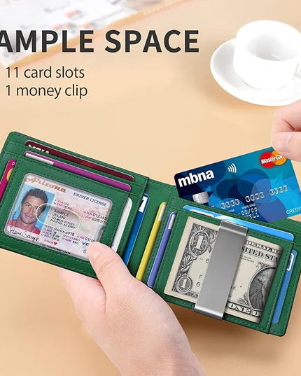 RUNBOX Slim Money Clip Wallets for Men RFID Blocking 11 Card Holder Minimalist Small Leather Bifold Men's Front Pocket Wallet Gift Box