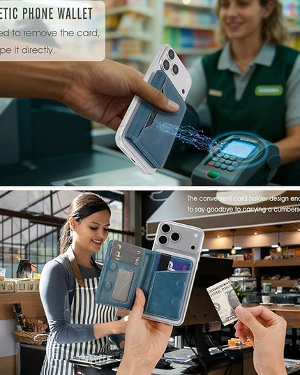ASAPDOS For MagSafe Wallet,Magnetic Card Holder RFID Blocking Wallet with 5 Card Slots & Cash Pocket For iPhone 17/16/ 15/14/ 13/12/ Pro/Max/Plus/Air Blue