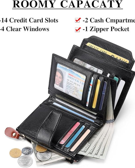 FALAN MULE Small Wallet for Women Leather Bifold Compact RFID Blocking Small Womens Wallet Purse
