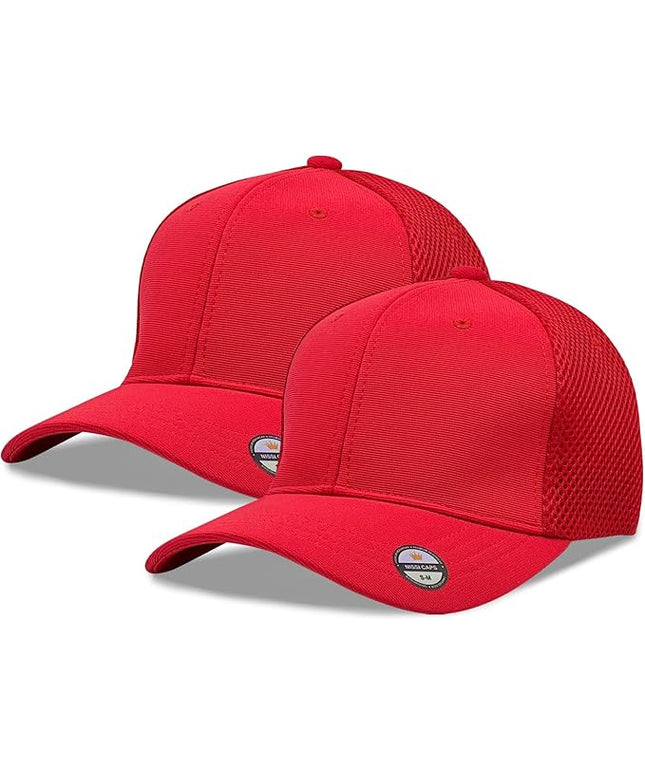[2 Pack] Hybrid Stretch-Fitted Trucker Cap, Baseball Cap with Air Mesh