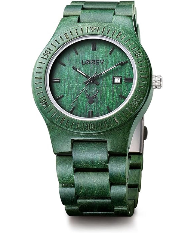 Wooden Watches, Uwood Series Zebra Sandalwood Japanese Quartz Analog Watch for Men with Calendar Unisex Wristwatch
