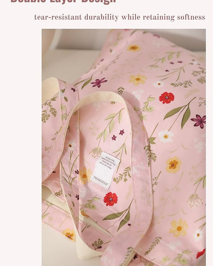 Floral Cotton Canvas Tote Bag for Women: 14x15 Inches Reusable Grocery Bag for Work, School, Travel, Gym