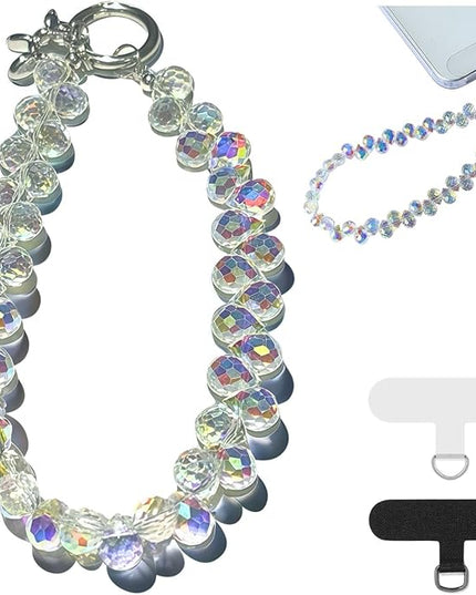 White Pure Shine Crystal Original Design Phone Charm with 2 Tether Tabs – Stylish, Durable, and Hands-Free Phone Chain – Compatible with iPhone, Samsung, Pixel & More