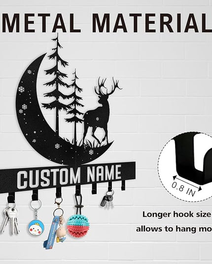Kotagi Personalized Key Holder for Wall | Key Organizer for Wall Mount | Custom Deer Forest Theme Key Hooks Coat Rack | Christmas Housewarming Gifts | Key Hanger Wall Decor for Living Room Doorway