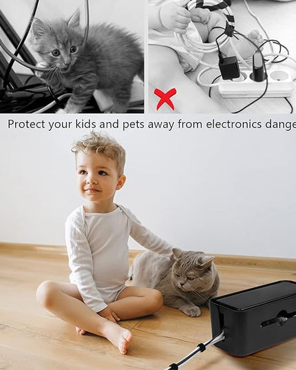 Cable Management Box,Cord Organizer Box for Desk Floor Cable Hide,Cable Box Organizer to Cover The Power Strip Cord Wires for Home Office,Black