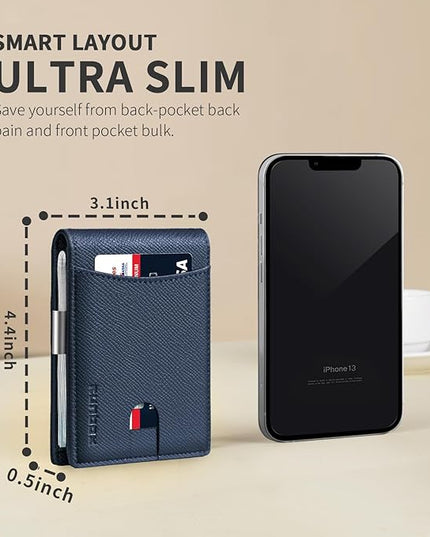 RUNBOX Slim Money Clip Wallets for Men RFID Blocking 11 Card Holder Minimalist Small Leather Bifold Men's Front Pocket Wallet Gift Box