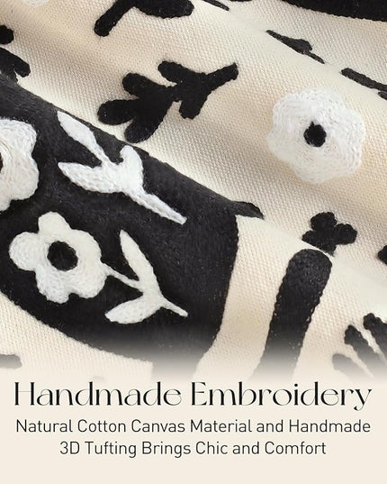 Embroidery Canvas Tote Bag for Women - Reusable Totes with Pocket & Buckle Aesthetic Cute Grocery Shoulder Bag