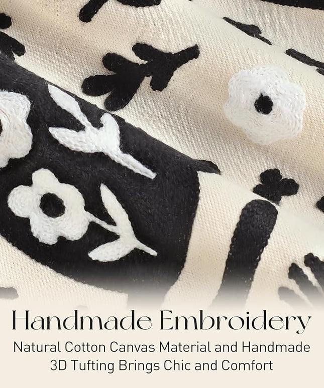 Embroidery Canvas Tote Bag for Women - Reusable Totes with Pocket & Buckle Aesthetic Cute Grocery Shoulder Bag