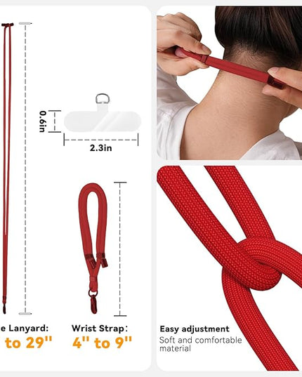 4 Pack Phone Lanyard & Wrist Strap, Cell Phone Lanyard for Around The Neck Adjustable Phone Strap for Most Smartphones