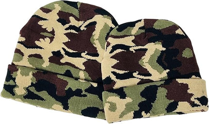 Super Soft Adult & Child Camo Print Winter Knit Beanie Set