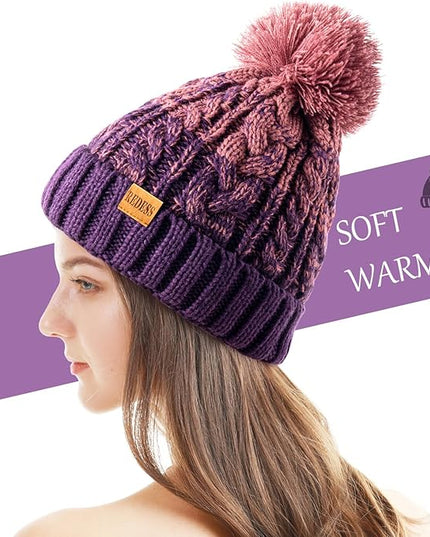 REDESS Women Winter Pompom Beanie Hat with Warm Fleece Lined, Thick Slouchy Snow Knit Skull Ski Cap