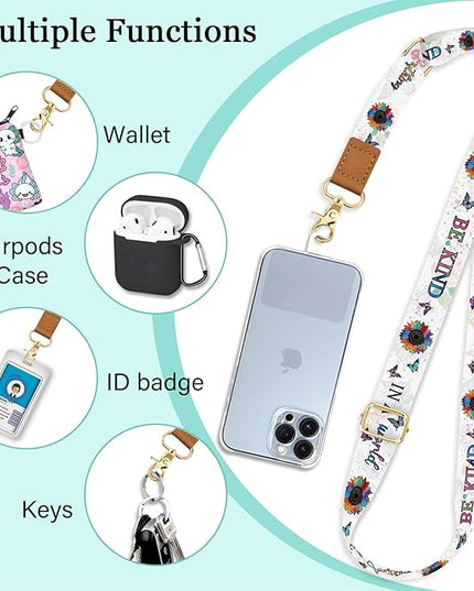 Phone Lanyard Crossbody Wrist Strap, Sunflower Be Kind Cell Phone Lanyards for Around the Neck Wristlet Shoulder, Adjustable Positive Strap for Keys Keychain Wallet ID Badge