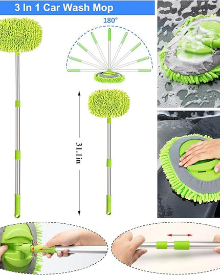 AUTODECO 43Pcs Car Wash Detailing Kit Cleaning Kits with Foam Gun Sprayer Long Handle Mop Car Vacuum Drill Brush Large Wash Mitt Towels Complete Interior Exterior Car Washing Supply Set Blue