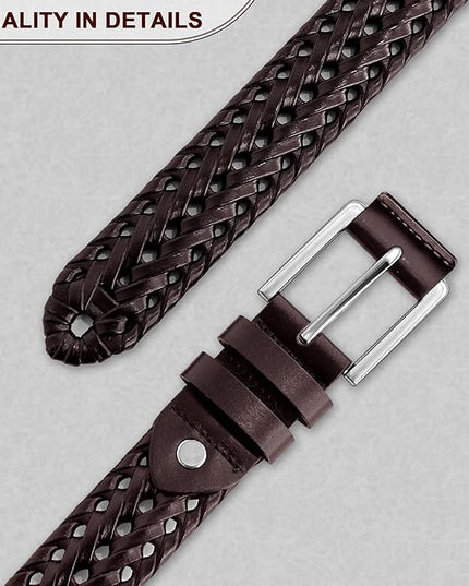 BULLIANT Mens Belts,Leather Woven Braided Belts for Gift Men Casual Jeans Golf