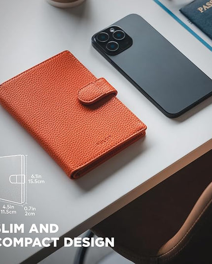 VULKIT Dual Leather Passport Wallet with Airtag Holder Slim Double Passport Holder RFID Blocking Passport Travel Wallet for Women or Men