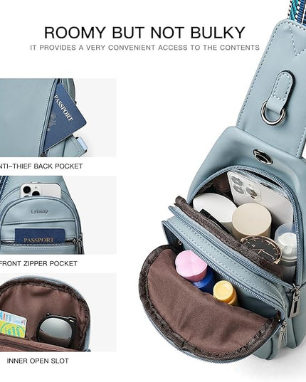 Sling Bag For Women Faux Leather Small Casual Daypack Backpack Fanny Pack Crossbody Chest Bags Purse