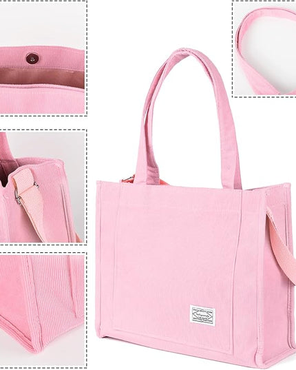 Valleycomfy Corduroy Tote Bag for Women Travel Crossbody Bag Purse Women Shoulder Bags Work Handbags Everyday Hobo Bag