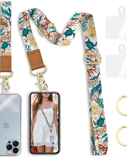 Cell Phone Lanyard Crossbody with Wrist Strap, Sea Turtle Lanyards for around the Neck Wristlet Adjustable Strap Cute for Keys Case ID Badges Phone Accessories Retro