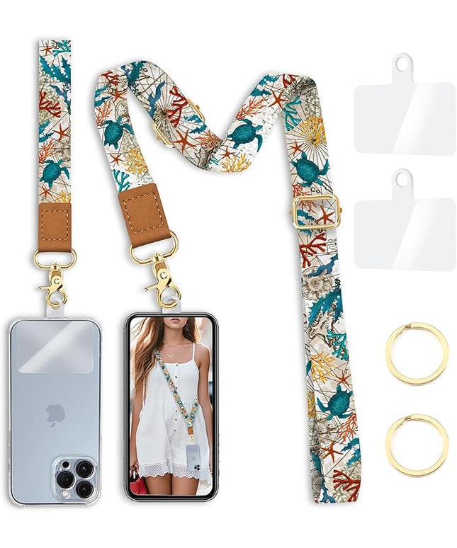 Cell Phone Lanyard Crossbody with Wrist Strap, Sea Turtle Lanyards for around the Neck Wristlet Adjustable Strap Cute for Keys Case ID Badges Phone Accessories Retro