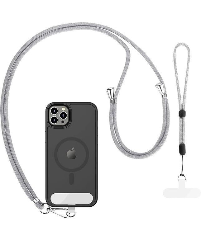 CACOE Phone Lanyard 2 Pcs-1 Pcs Adjustable Neck Strap, 1 Pcs Wrist Strap, 2 Pcs Pads, Universal Crossbody Multifuctional Cell Phone Lanyards Compatible with Most Smartphones(Gray)