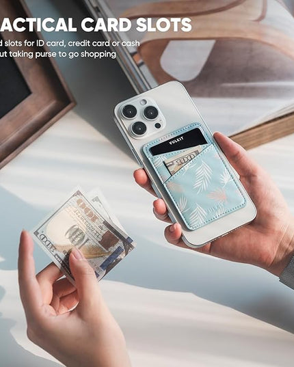 VULKIT Phone Card Holder Wallet Leather Adhesive Pocket RFID Blocking Credit Card Sleeves Stick Back of Phone Smartphones Blue