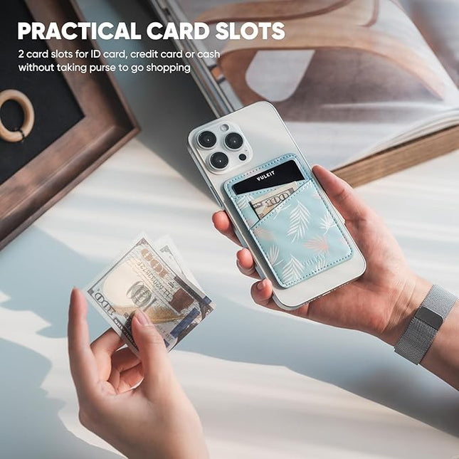 VULKIT Phone Card Holder Wallet Leather Adhesive Pocket RFID Blocking Credit Card Sleeves Stick Back of Phone Smartphones Blue
