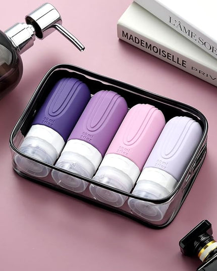 Travel Bottles for Toiletries, Tsa Approved 2oz Travel size Bottles, BPA Free Leak Proof Travels Toiletry Containers, Traveler Accessories with Toiletry Bag for Shampoo Liquid (4 Pack)