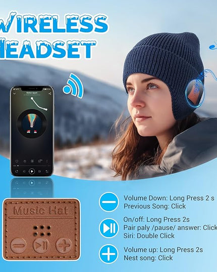 Bluetooth Beanie for Men Women, HD Stereo Sound Beanie with Headphones, Unique Tech Gifts for Men Husband Him Teen
