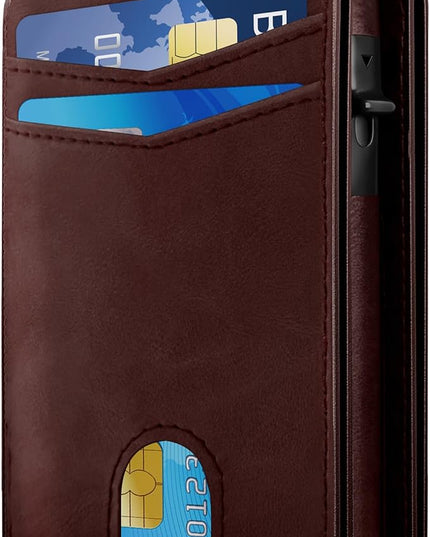 QLD Wallet for Men - RFID Blocking [Functional & Practical] Bifold Slim Minimalist Credit Card Holder Pop Up Metal Case with Cash Slot, Front Pocket with ID Window, Gift Boxed