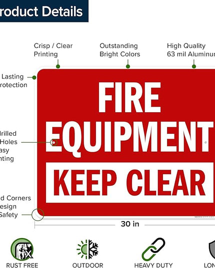 Fire Equipment Keep Clear Sign, 24x30 Inches, Rust Free .063 Aluminum, Fade Resistant, Made in USA by My Sign Center