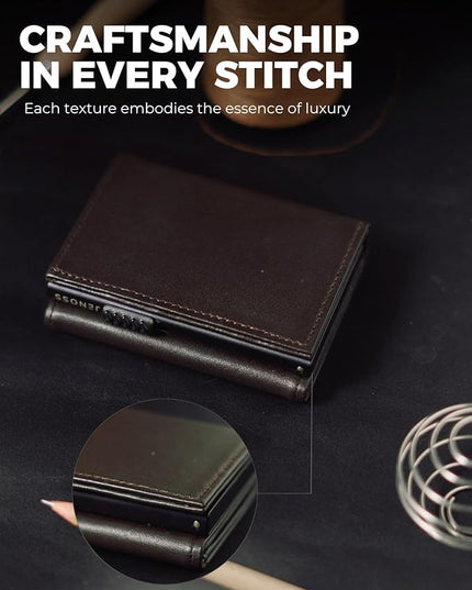 Taurus Smart Wallet For Men: Full Grain Leather, Handcrafted, Slide Metal Pop Up Case, Slim RFID Blocking Credit Card Holder, Minimalist, Compact - 9-12 Cards Organizers | ID | Money Clip (Brown)
