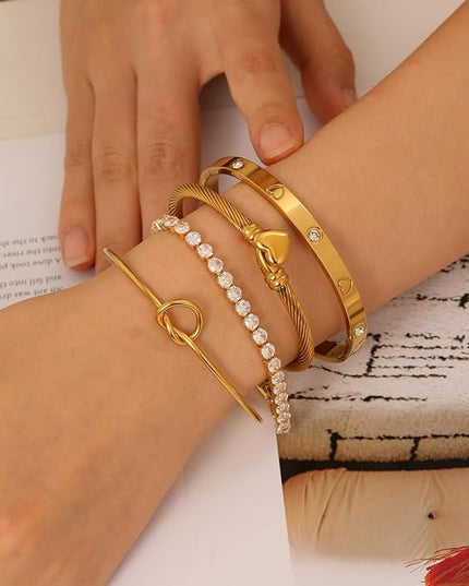 18 K Gold Plated Love Bangle Bracelet Stack Cuff Jewelry for Women Jewelry Set for Women Gift with Box