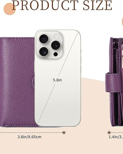 GAEKEAO Small Wallet for Women, Bifold Leather RFID Blocking Ladies Compact Card Holder with Zipper Pocket & ID Window