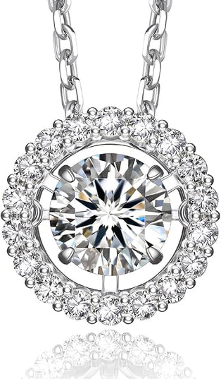 MomentWish Floating Necklace for Women, 0.5/1 Carat Dancing Moissanite Necklace for Her 925 Sterling Silver Pendant Anniversary Birthday Christmas Gift for Wife Mom Girlfriend